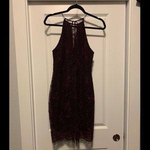 Astr deep V lace body con dress